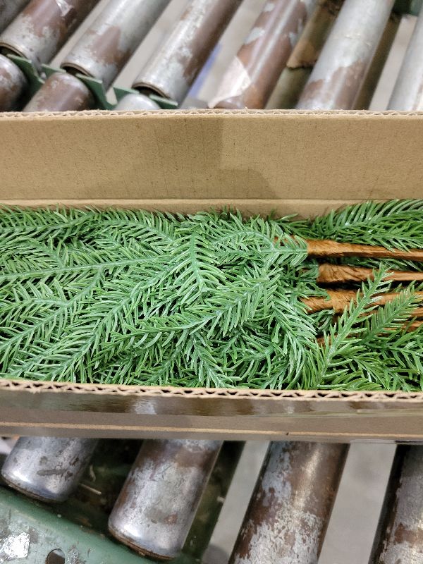 Photo 1 of 18IN Real Touch Norfolk Pine Branch 12PCS Artificial Christmas Green Plants Branches Faux Greenery Stem Fake Pine Picks for Vase DIY Crafts Arrangement Garland Wreath Xmas Indoor Outdoor Home Decor