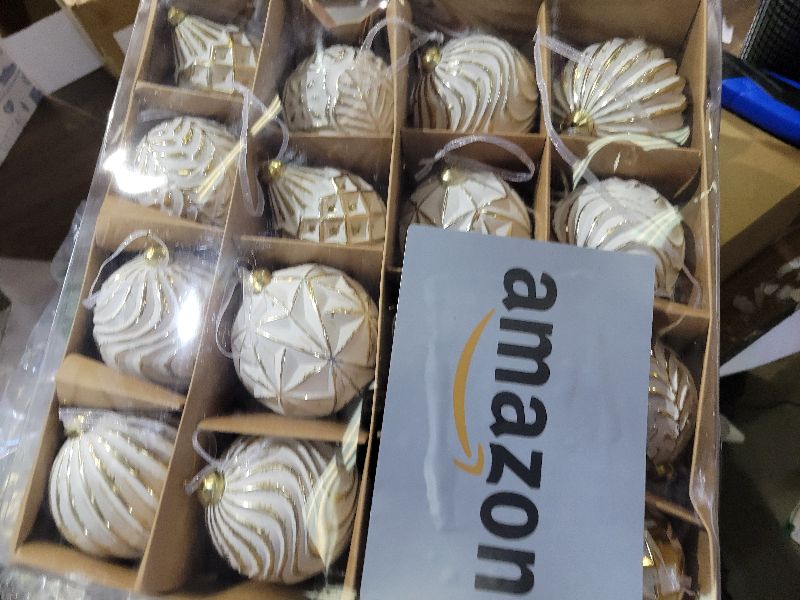 Photo 1 of 16Pcs Vintage Rustic Christmas Ball Ornaments - Large Shatterproof Neutral Christmas Ornaments Set Farmhouse Christmas Decor for Xmas Tree Home Party Holiday (Gold)