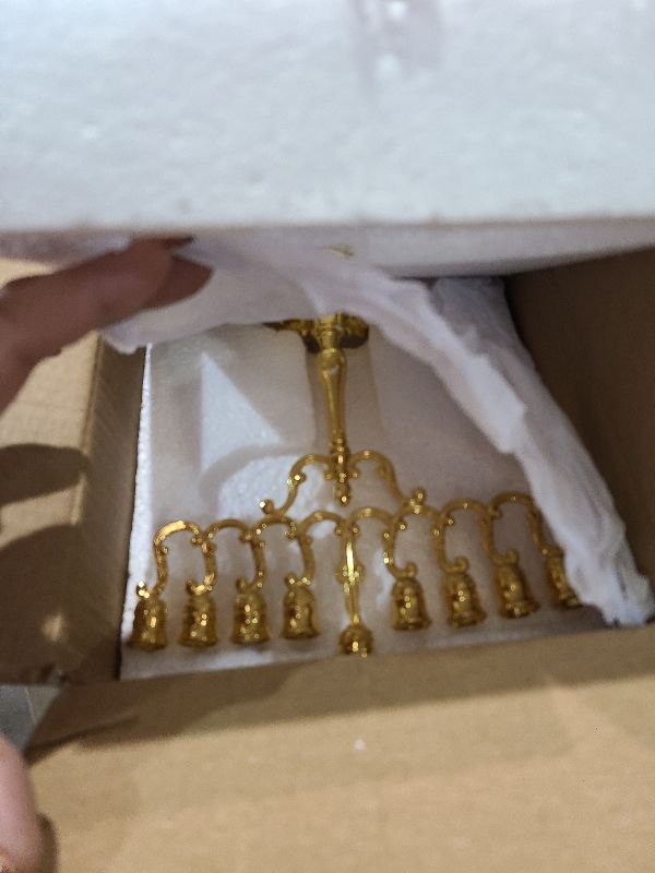 View 3 of ?9-Branch Gold-Plated Hanukkah Menorah Candle Holder - Jewish Holiday Decor, Sabbath Table Centerpiece, Jerusalem Temple Style, Home & Office Decoration?