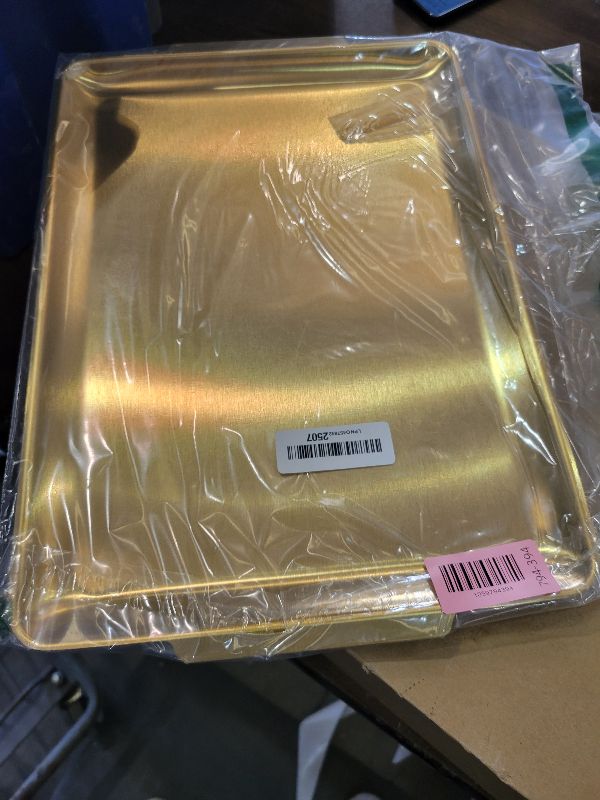 Photo 1 of 16.3" x 11" Large Serving Platters, Stainless Steel Heavy-Duty Large Serving Trays, Gold Rectangular Plates for Food, Fruit, Party, Wedding, Christmas, Chip and Scratch Resistant