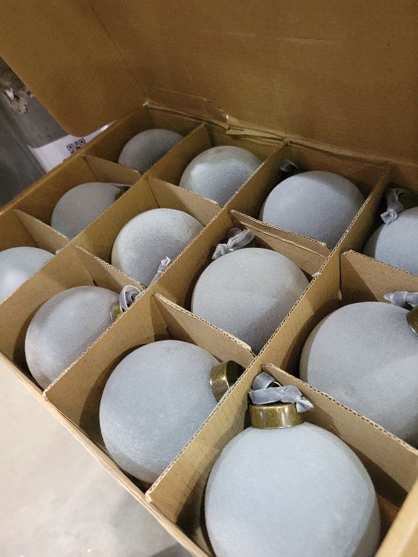 Photo 1 of 12 Pcs Velvet Christmas Balls Bulk Shatterproof Plastic Christmas Tree Decorations for Decorative Hanging Baubles (12, Haze Blue, 3.15Inch)