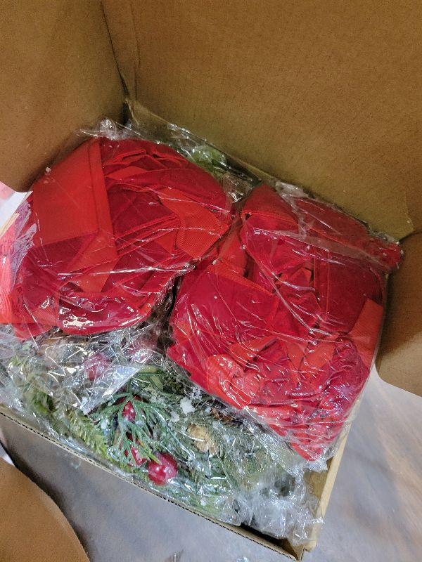 Photo 1 of 12 Pcs 9 Inch Christmas Artificial Wreaths for Kitchen Cabinet Norfolk Pine Garland with Red Berries Pinecones Wreaths Swags Snowy Pine Candle Rings Holder for Christmas Decorations Table Centerpiece