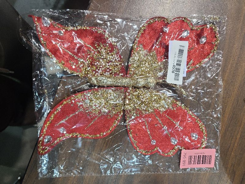 Photo 1 of 1pcs Glitter Big Butterfly Christmas Ornament with Clip, Red Artificial Butterfly Christmas Tree Decoration Festive Wedding Home Holiday Decor