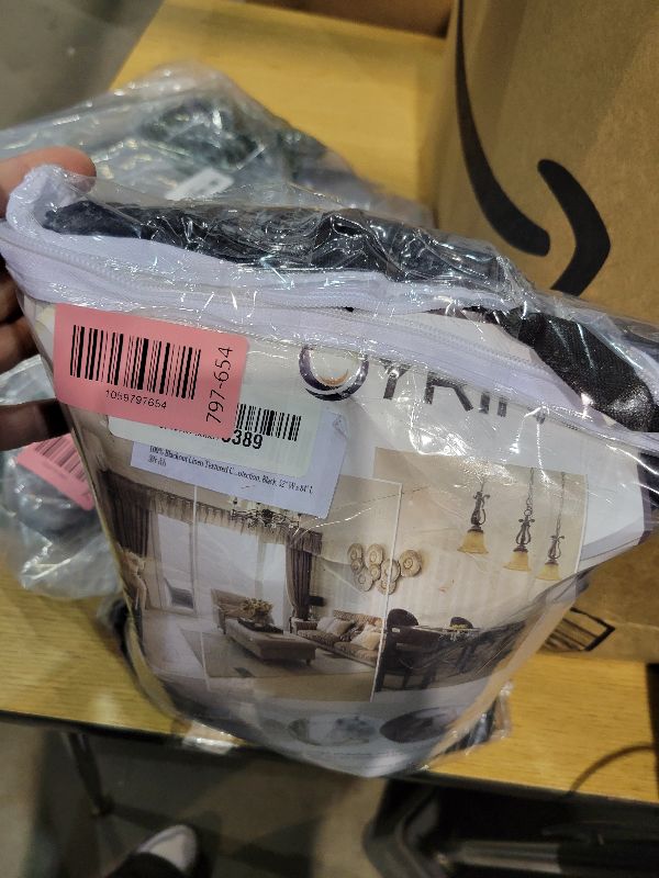 Photo 1 of 100% Blackout Linen Textured Curtains 84 Inch Length 2 Panels Set for Living Room, Bedroom, Light Weight Curtains with Grommets Top, Full Blackout Curtains Privacy Protection, Black, 52" W x 84" L