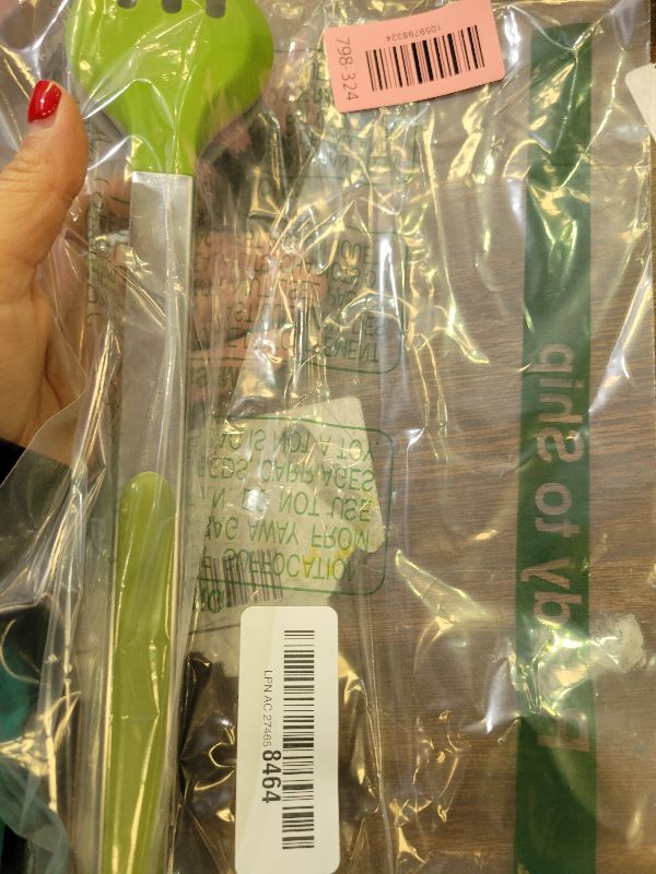 Photo 1 of 12 Inch Cooking Tongs, 2-in-1 Design with 0.5oz Measure Spoon, Stainless Steel Kitchen Tongs with Silicone Tips, Non-Stick Food Tongs for Cooking, Grilling, BBQ, Salad, Buffet, Serving (12", Green)