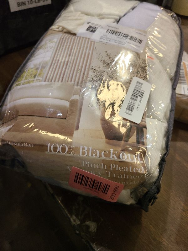 Photo 1 of 102 Inches Long Pinch Pleated Linen Blackout Curtains for Bedroom Back Tab Track Memory Trained Shape Farmhouse Light Blocking Curtains 102 Inch Length for Living Dining Room Darkening Drapes Cream