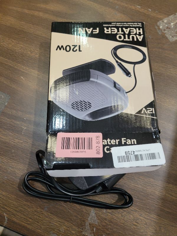 Photo 1 of 12V Car Heater, 360 Degree Rotation Portable Car Heater Fan Plugs in Cigarette Lighter, 120 Watts Heating and Cooling 2 in 1, Windshield Defroster & Defogger, Black