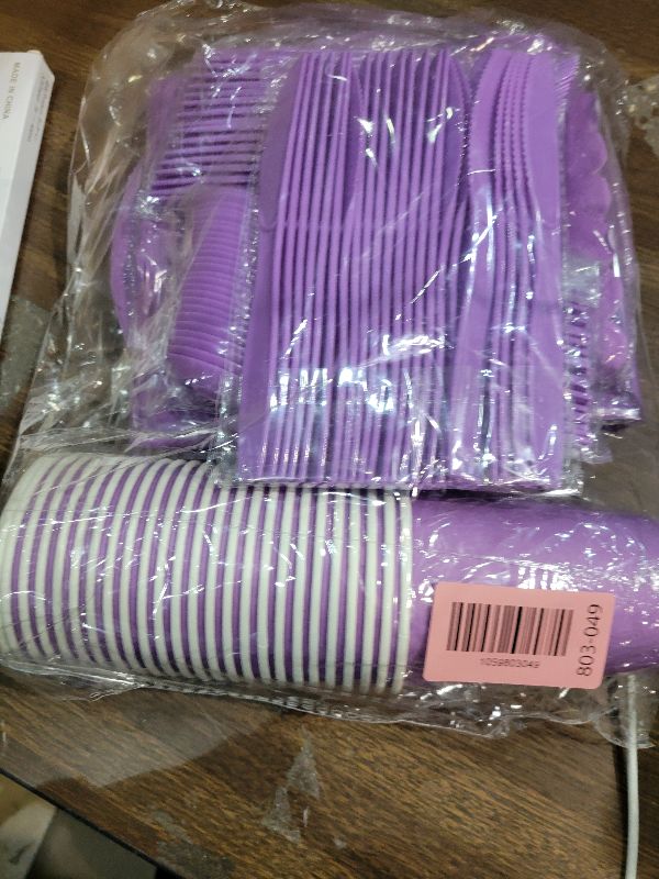 Photo 1 of 176 PCS Purple Party Decorations - Light Purple Scalloped Plates, Napkins, Cups, Cutlery, Tablecloth for Baby Shower, Wedding, Lavender Birthday Decorations, Serves 25