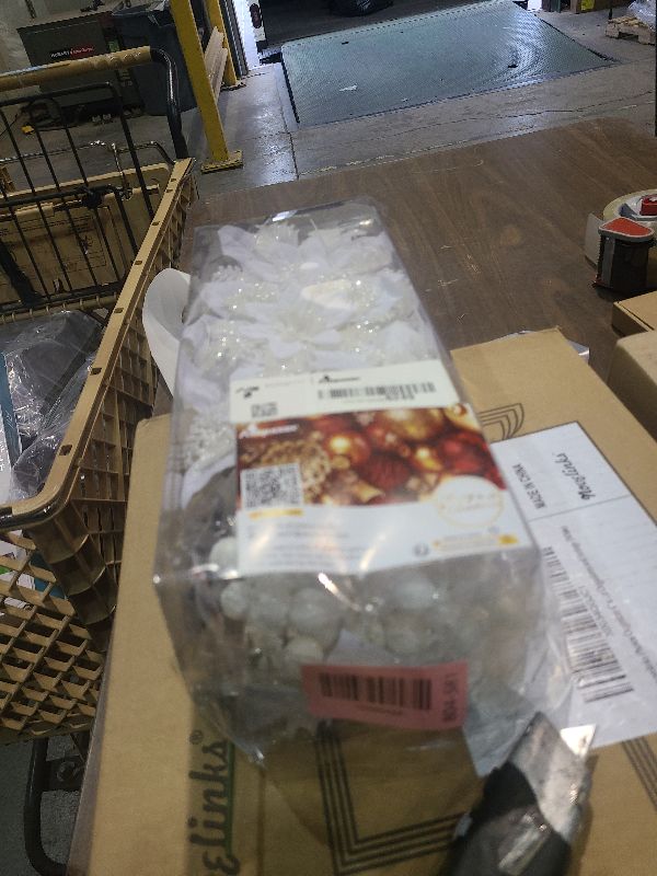 Photo 1 of Alupssuc 24 Pieces Christmas Tree Decorations, 12 PCS White Poinsettia Flowers Artificial and 12 PCS Glitter Christmas Tree Picks for Christmas Decorations Party Wreath Fireplace Stairs, White