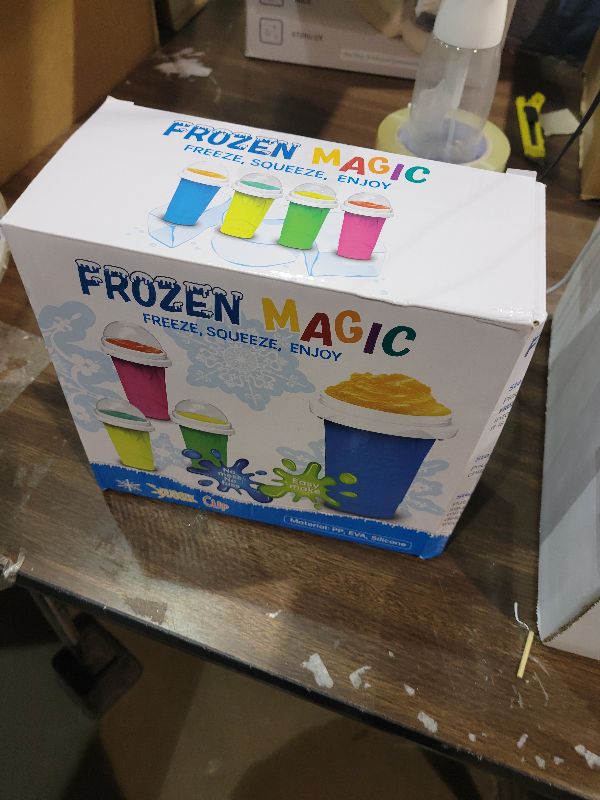 Photo 1 of 2 Pack Slushie Cup, Slushy Maker Cups, Magic Quick Frozen Squeeze Cups for Ice Cream Juice Milk Yogurt, DIY Smoothie Cooling Cup with Lid and Straw for Kids Friends Family (Blue and Pink)