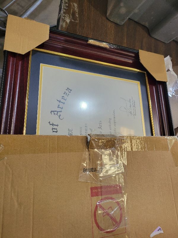 Photo 1 of 11x14 Diploma Frame Brown with Gold Trim - Display 8.5x11 Diploma with Black Over Gold Double Mat Or 11x14 Certificate without Mat - Soild Wood with Tempered Glass - Horizontal Or Vertical Display - 1 Pack