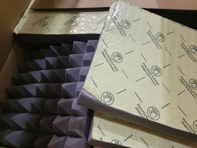 Photo 1 of 12 Pack Pyramid Sound Proof Foam Panels for Walls with Updated Self-Adhesive 3"X12"X12" High Density Acoustic Panels Sound Absorbing Fast-Expanding Soundproof Wall Panels for Gaming Studio Decor- Gray