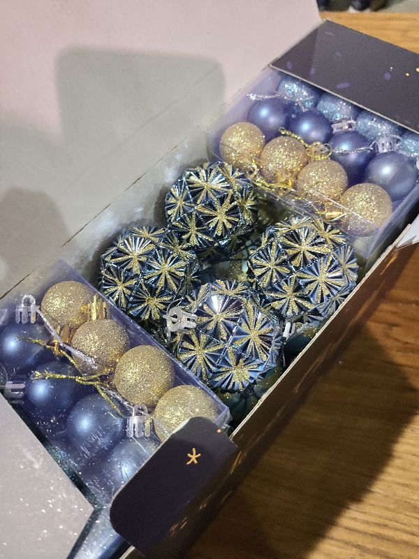 Photo 1 of 100ct Christmas Ball Ornaments Set, Blue and Gold Shatterproof Hand-Painted Hanging Baubles Decoration Bulk for Xmas Tree, Wreath, Garland, Home Holiday Decor