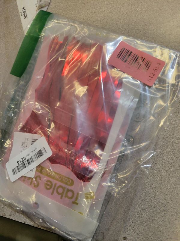 Photo 1 of 2 Pack 29.5x108 Inch Metallic Foil Fringe Tinsel Table Skirts for Rectangle Tables Party Table Skirt for Wedding, Birthday,Party Decorations(Red)