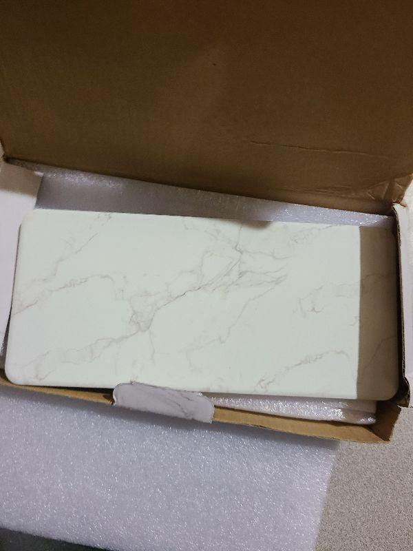 Photo 1 of 2 Pcs Water Absorbing Stone Drying Trays for Bathroom Sink Kitchen Counter Soap Dish Dispenser Sponge Holder White Ceramic Bathroom Vanity Quick Dry Stone Mat for Kitchen Sink Marble Diatomite Tray