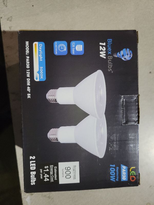 Photo 1 of 2 Pack PAR30 Outdoor LED Flood Light Bulb 12W 100 Watt Equivalent 900 Lumens Dimmable Waterproof E26 5000K Daylight LED Flood Light Bulbs for Security Led Spotlight Bulb Recessed Light Bulbs