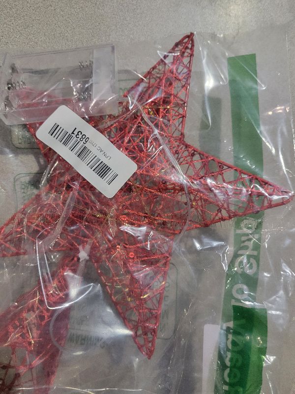 Photo 1 of 10 Inch Christmas Star Pentagram Tree Topper with Warm LED Lights for Xmas Tree Decorations (Red)
