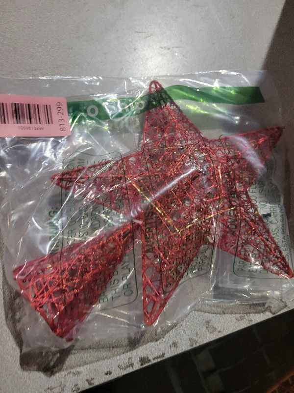 Photo 1 of 10 Inch Christmas Star Pentagram Tree Topper with Warm LED Lights for Xmas Tree Decorations (Red)
