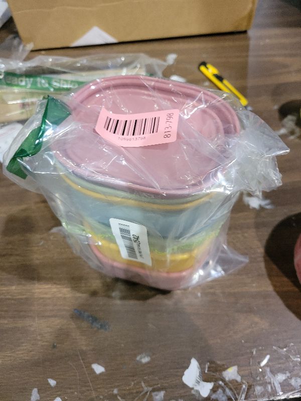 Photo 1 of AOEDEO 4 pcs 10 oz Silicone Snack Containers for Kids Small Food Containers with Lids, Fruit Container for Lunch, Stackable Lunch Container for Kids, Daycare, School and Travel