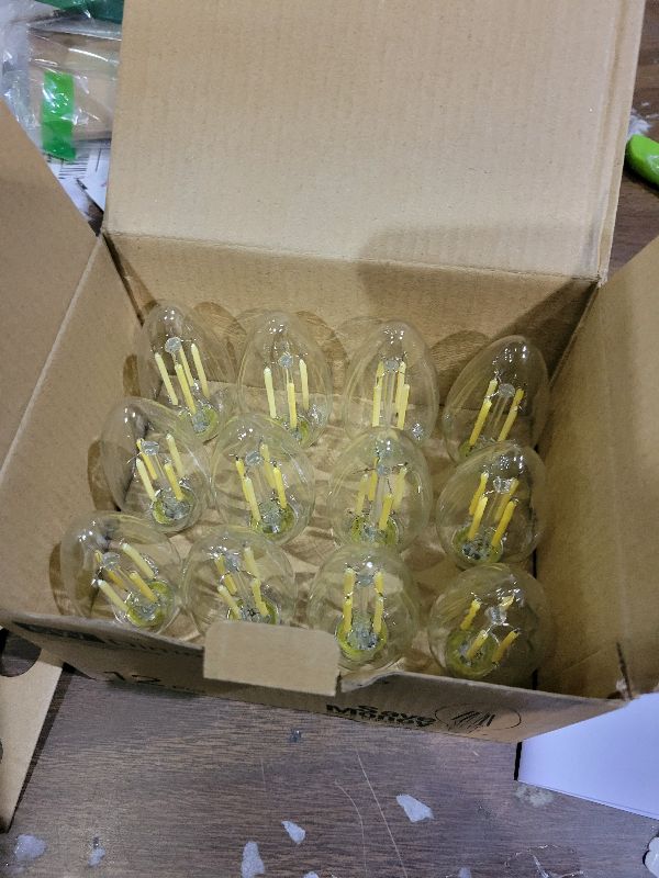 Photo 1 of 12-Pack Dimmable E12 LED Candelabra Bulbs 60W Equivalent, 5000K Daylight White, 600 Lumens B11 Candle Base 6W C35 LED Filament Vintage Light Bulbs, Clear Glass for Chandelier Ceiling Fan High CRI 90+