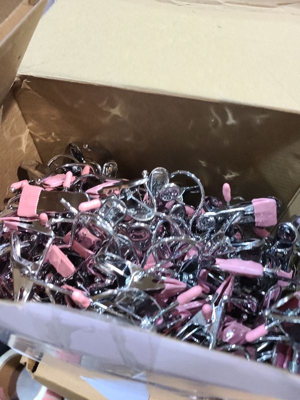 Photo 1 of 150 Pcs Boot Hangers Clips Laundry Hooks Hanging Stainless Steel Clothes Pins Portable Clip Hangers for Closet Travel Socks Pants Handbags Hats Towels (Pink)