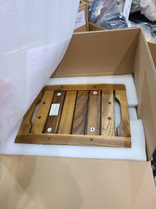 Photo 1 of 14" Compact Teak Shower Stool with Shelf & Handle - Waterproof, Non-Slip Bath Bench for Small Bathrooms/Outdoor Use, 300 lbs Capacity (Patented)