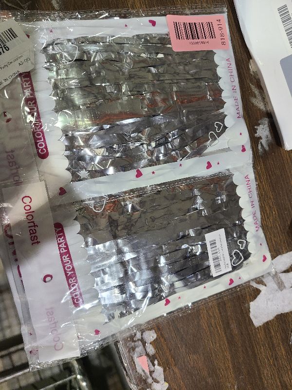 Photo 1 of 2 Pack Foil Curtain Backdrop Silver Metallic Tinsel Foil Fringe Curtains Photo Booth Props for Birthday Wedding Engagement Baby Shower Bachelorette Christmas Holiday Celebration Party Decorations