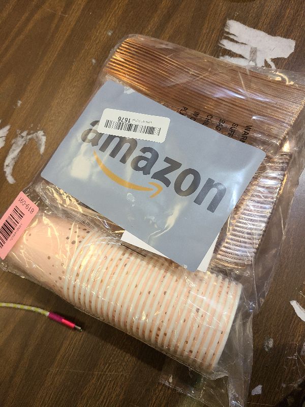 Photo 1 of 175PCS Happy Birthday Plates and Napkins Party Supplies, Paper Pink and Rose Gold Plastic Forks Knives Spoons Serve 25 Guests for Girl Women