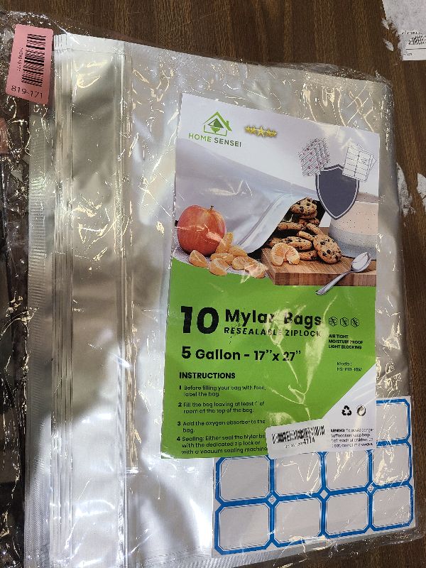 Photo 1 of 10pcs 5 Gallon Mylar Bags for Food Storage - 10 Mil Thick - Extra large bags 5 Gallon with Oxygen Absorbers 2500cc - Zipper Resealable Milar Bags - Bolsas Mylar 5 Galones