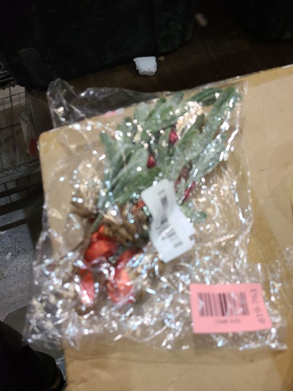 Photo 1 of 2 Pcs Christmas Artificial Mistletoe Ornament, 9 Inch Snowy White Berries Picks Kissing Ball Christmas Mistletoe Hanging Ornament with Red Bow Pinecones Holy Berry Spray for Holiday Decor (2, Red)