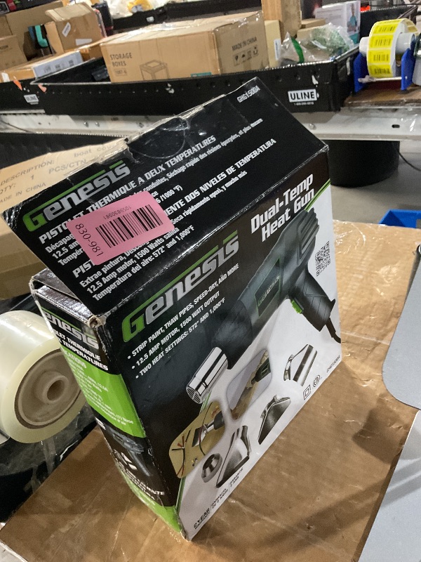 Photo 1 of ***MISSING PARTS***
Genesis GHG1500A Dual Temperature Heat Gun Kit With Fast Heat High And Low Settings 572F/1000F, Air Reduction Nozzle, Reflector Nozzle, And Two Deflector Nozzles with 2 Year Warranty