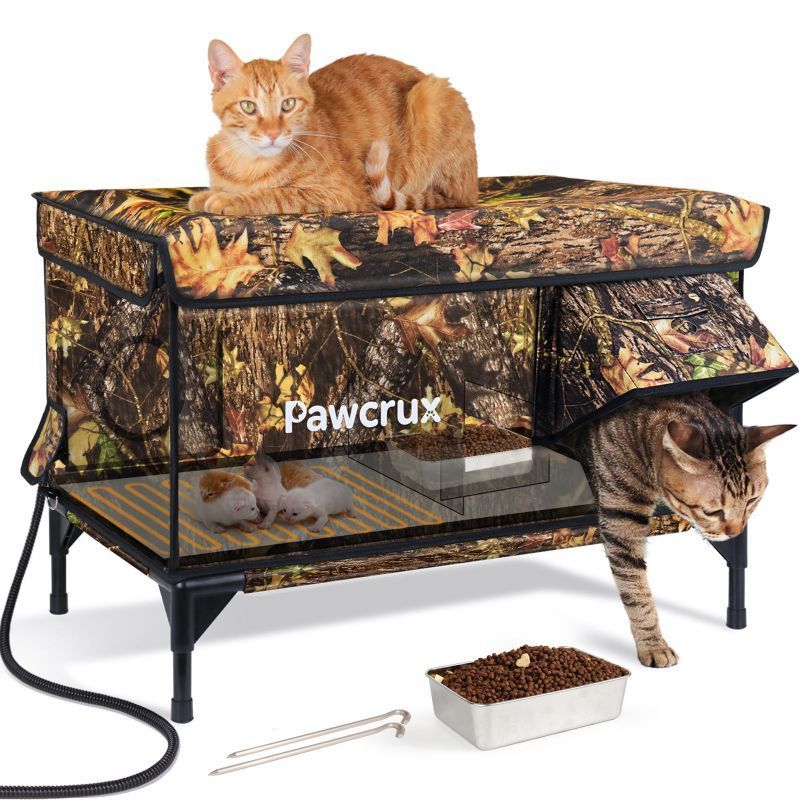 Photo 1 of ***FACTORY SEALED*** Weatherproof Heated Cat House for Outdoor in Winter, Heated Cat Bed Kitty Shelter with Cat Heating Pad, Insulated & Safe Escape Door, Warm House for Outside Stray Cat(Leaf Color, 16.5"x28"x19.1")