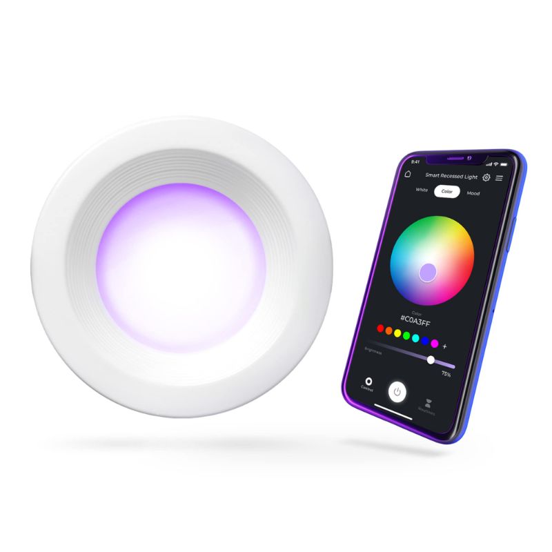 Photo 1 of ***FACTORY SEALED*** GLOBE Electric 50079 Wi-Fi Smart 5"/6" LED Retrofit Recessed Light, No Hub Required, Voice Activated, 11 Watts, Multicolor Changing RBG, Tunable White 2000K - 5000K, 700 Lumens, E26 Adaptor Included