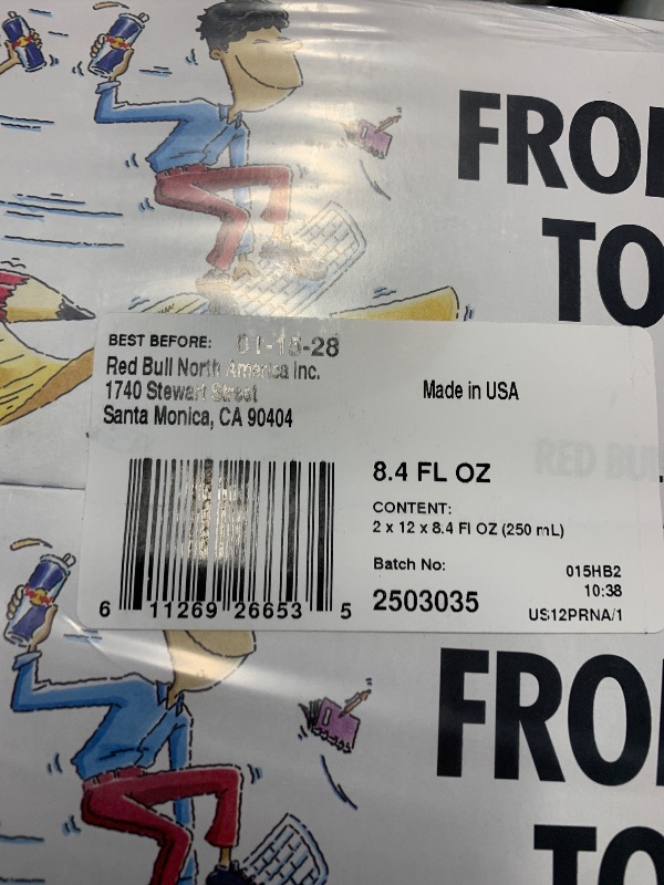 Photo 1 of *****EXPIRES 01/15/2028*****
***FACTORY SEALED***
Red Bull Energy Drink with 80mg Caffeine plus Taurine & B Vitamins, 8.4 Fl Oz, 2 Packs of 12 Cans (Pack of 24)
