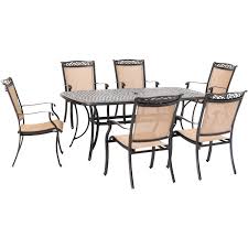 View 1 of ***FACTORY SEALED***
***TRUCK/TRAILER PICKUP ONLY***
Hanover Fontana 7-Piece Outdoor Dining Set with 6 Sling Chairs and a 38-In. x 72-In. Cast-Top Table