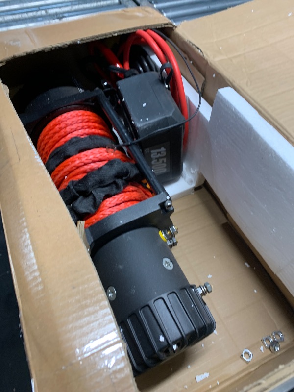 Photo 1 of ***UNABLE TO TEST***XYCLE Winch13500lbs 12V Waterproof Electric Winch Synthetic Rope Truck Winch Towing Winch Boat Trailer Winch SUV 4-Wheel Drive Off-Road Vehicle with Remote Control 3/8 Synthetic Rope (Red)