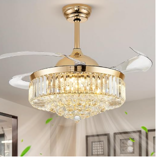 Photo 1 of ***STOCK PHOTO FOR REFERENCE ONLY*** 42'' Fandelier Ceiling Fan with Light, Retractable Chandelier Fan, 3 Color Temperature, LED Dimmable, 6 Wind Speed, Crystal Ceiling Fan for Bedroom Living Room Dining Room-Gold