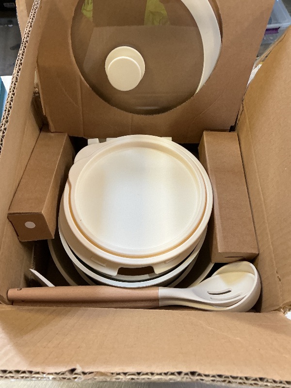 Photo 1 of Astercook Ceramic Non-stick Cookware 21 Pcs Pots and Pans Set, Detachable Handle, RV Kitchen Non Stick Cooking Set Removable Handles, Oven Safe, Induction Ready, Stackable, Cream White