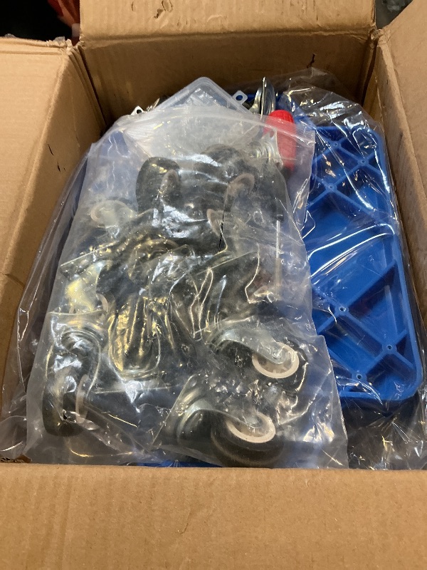 Photo 1 of Jerify 4 Pieces Sports Scooter Board with Handles Plastic Casters Floor Sitting Scooter Boards for Kids Children Gym Indoor Outdoor Activities Play Equipment, 11.22 x 11.22 inch(Blue)