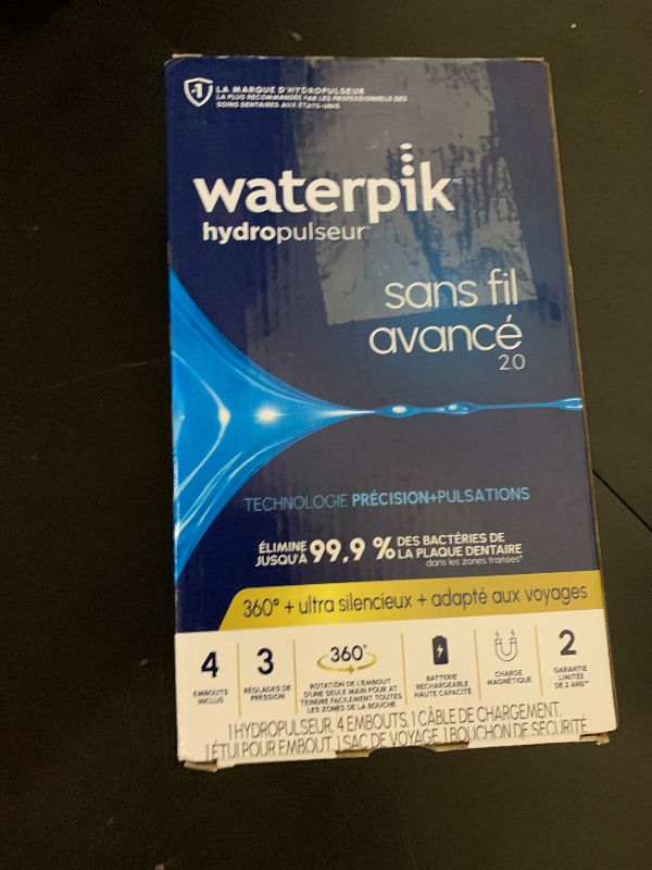 Photo 1 of Waterpik Cordless Advanced 2.0 Water Flosser For Teeth, Gums, Braces, Dental Care With Travel Bag and 4 Tips, ADA Accepted, Rechargeable, Portable, and Waterproof, White WP-580, Packaging May Vary