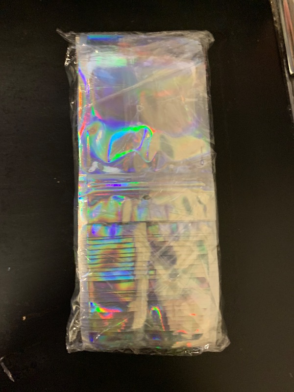 Photo 1 of 100 Pack Holographic Resealable Plastic Bags for Food Storage, Zipper Bags with Clear Front Window, Packaging Pouch for Small Business (100 Pack, 3x4.8 inch)
