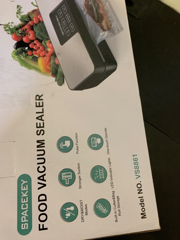 Photo 1 of SPACEKEY Vacuum Sealer Machine, 85Kpa Food Vacuum Machine, Food Vacuum Sealer with Bag Roll Storage Space, Dry&Moist Modes, Pulse Function, Built in Cutter, Bag Roll included, Silver
