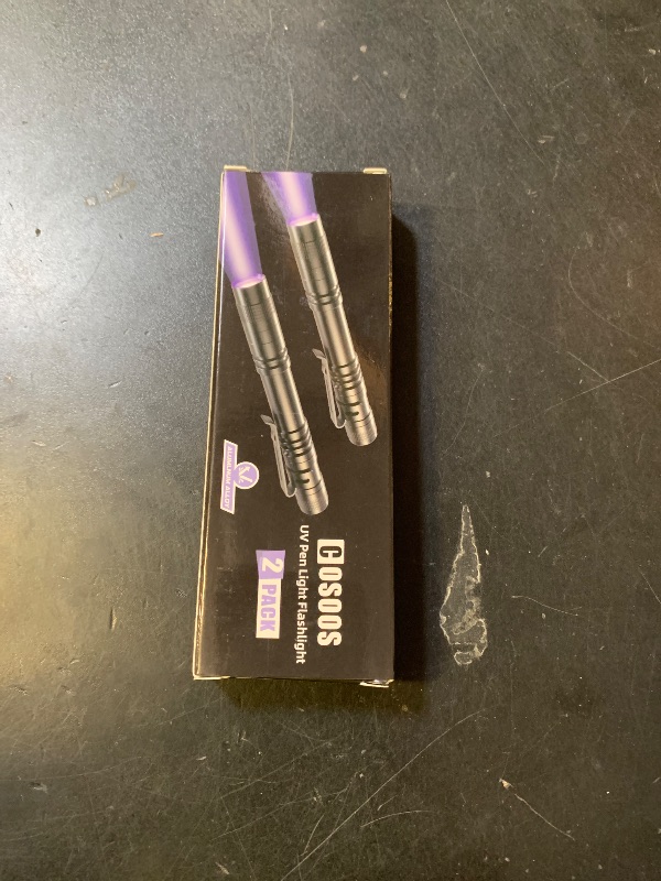 Photo 1 of COSOOS 2 UV Black Light Flashlight, 2 Pack 395nm Mini Pen Light with Clip, Waterproof Ultraviolet Flashlight for Leak, Pet Urine, Scorpion, Hotel Inspection, Dry Stain and Bed Bug.