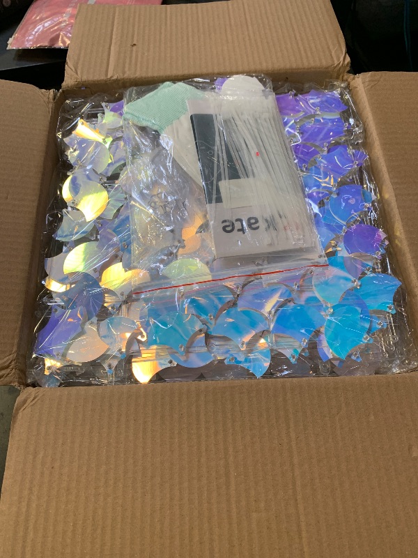 Photo 1 of Iridescent Blue Shimmer Wall Backdrop Mermaid Panels 24Pcs Sequin Wall Panel Backdrop for Birthday Anniversary Engagement Bachelorette Parties Decorations