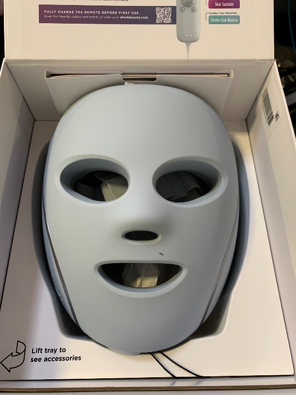 Photo 1 of Shark CryoGlow LED Face Mask with Under-Eye Cooling, Anti-Ageing & Blemish Repair, Red & Blue LED, Infrared Light Therapy, USB-C, Remote Control, Storage Bag, Blue Frost, FW312
