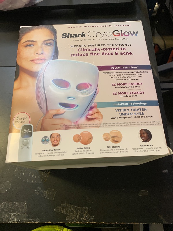 Photo 1 of Shark CryoGlow LED Face Mask with Under-Eye Cooling, Anti-Ageing & Blemish Repair, Red & Blue LED, Infrared Light Therapy, USB-C, Remote Control, Storage Bag, Blue Frost, FW312