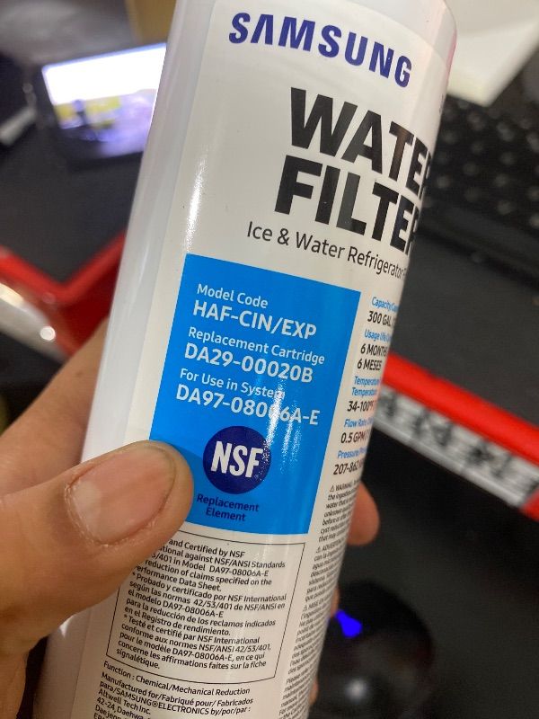 Photo 3 of SAMSUNG Genuine Filter for Refrigerator Water and Ice, Carbon Block Filtration, Reduces 99% of Harmful Contaminants for Clean, Clear Drinking Water, 6-Month Life, HAF-QIN/EXP, 1 Pack