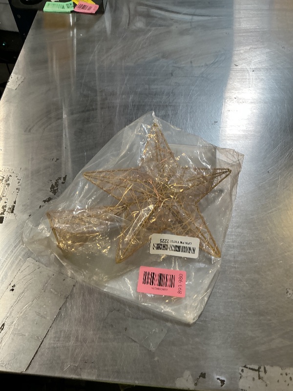 Photo 1 of 10 Inch Christmas Star Pentagram Tree Topper with Warm LED Lights for Xmas Tree Decorations (Gold)