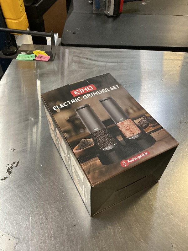 Photo 1 of EIHO Electric Salt and Pepper Grinder Set USB Rechargeable, Upgraded External Adjustable Coarseness, Aluminum Alloy Automatic Salt and Pepper Shakers Mills with LED Light, House Warming Cooking Gifts