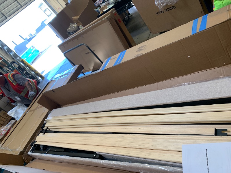 Photo 1 of Mxhtcewz King Size Linen Bed Frame, Upholstered Platform Bed Frame with Adjustable Headboard, Wooden Slats Support, Easy Assembly, No Box Spring Needed, Beige